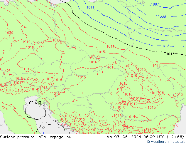 Pressione al suolo Arpege-eu lun 03.06.2024 06 UTC