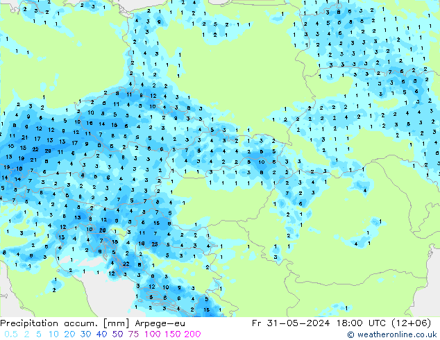 Precipitation accum. Arpege-eu Sex 31.05.2024 18 UTC