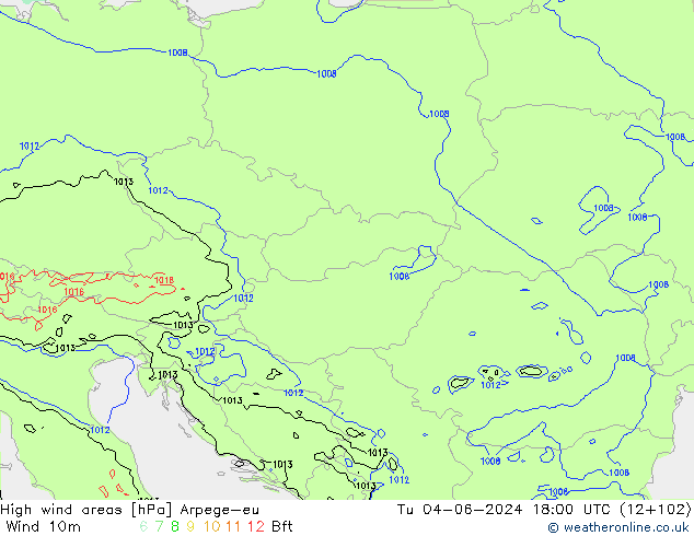 High wind areas Arpege-eu Tu 04.06.2024 18 UTC