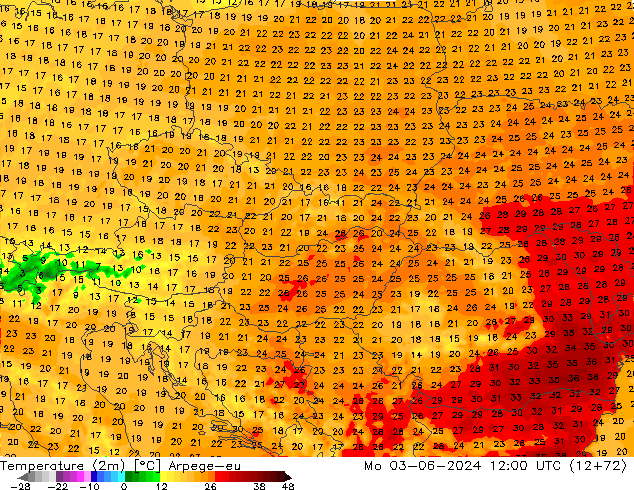 Temperatura (2m) Arpege-eu Seg 03.06.2024 12 UTC