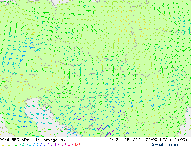 Wind 850 hPa Arpege-eu Fr 31.05.2024 21 UTC