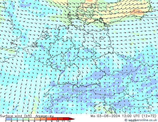 ве�Bе�@ 10 m (bft) Arpege-eu пн 03.06.2024 12 UTC