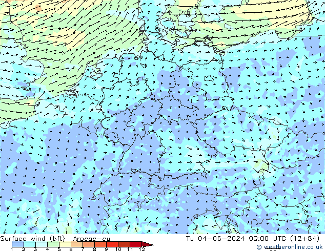 Bodenwind (bft) Arpege-eu Di 04.06.2024 00 UTC