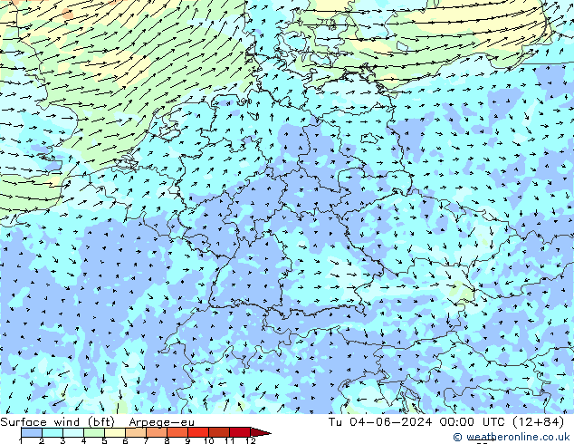 Vento 10 m (bft) Arpege-eu mar 04.06.2024 00 UTC