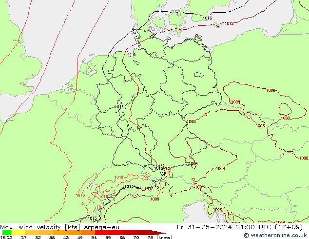 Max. wind velocity Arpege-eu pt. 31.05.2024 21 UTC