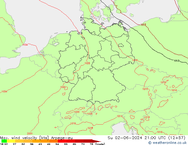 Windböen Arpege-eu So 02.06.2024 21 UTC