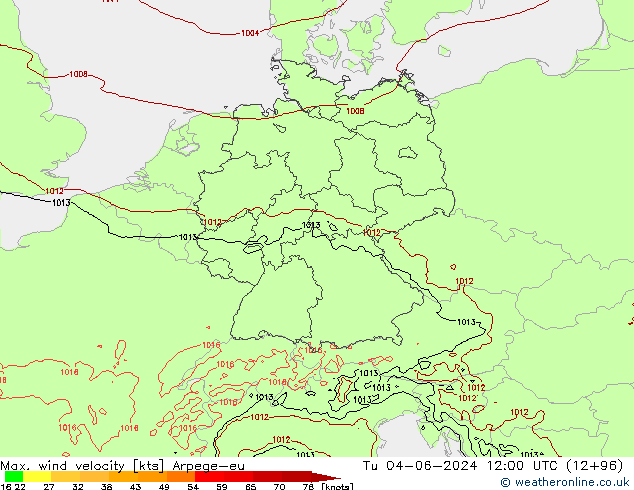 Max. wind velocity Arpege-eu Ter 04.06.2024 12 UTC