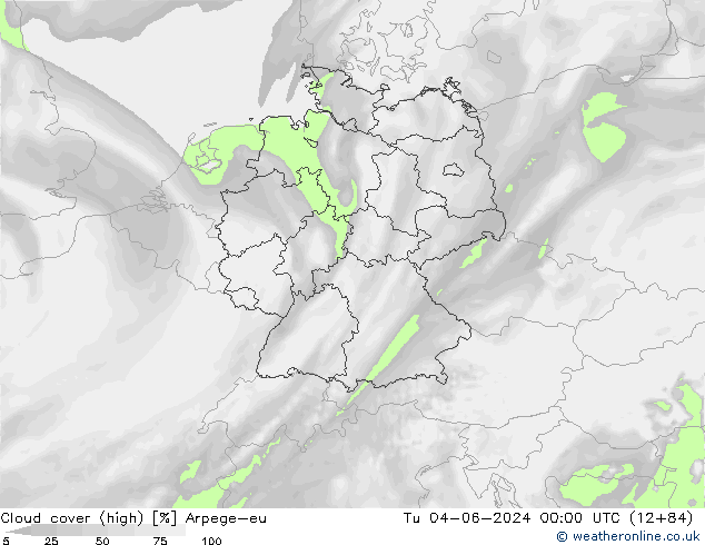 vysoký oblak Arpege-eu Út 04.06.2024 00 UTC