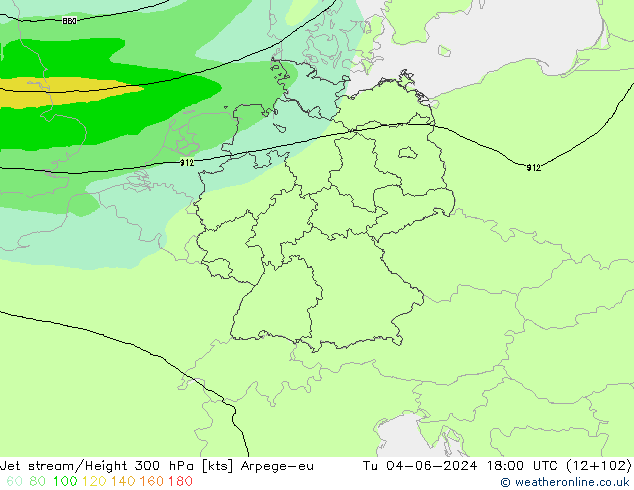 Jet stream/Height 300 hPa Arpege-eu Tu 04.06.2024 18 UTC