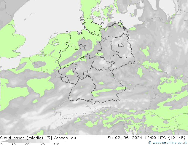 oblačnosti uprostřed Arpege-eu Ne 02.06.2024 12 UTC
