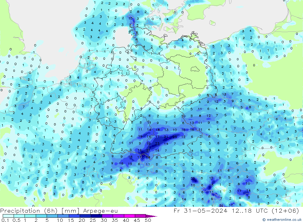 Precipitation (6h) Arpege-eu Fr 31.05.2024 18 UTC