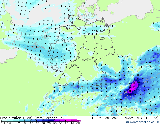 Precipitation (12h) Arpege-eu Tu 04.06.2024 06 UTC