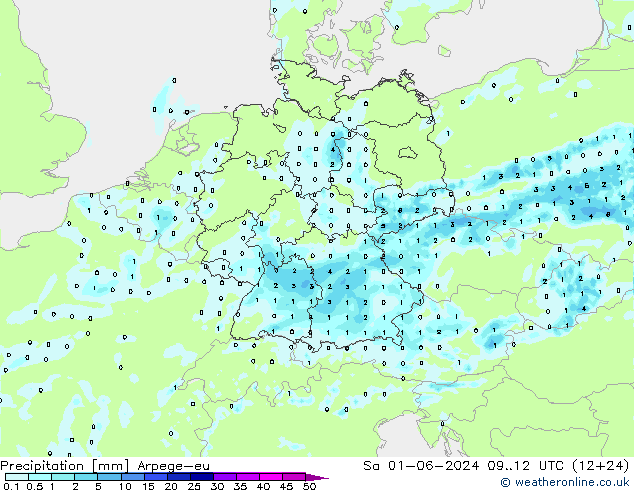 precipitação Arpege-eu Sáb 01.06.2024 12 UTC