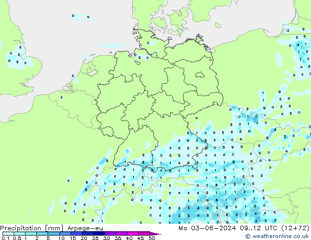 Precipitation Arpege-eu Mo 03.06.2024 12 UTC