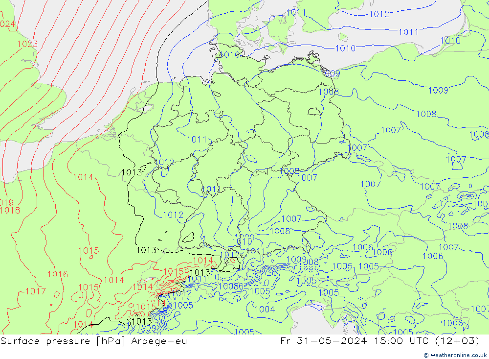 Luchtdruk (Grond) Arpege-eu vr 31.05.2024 15 UTC