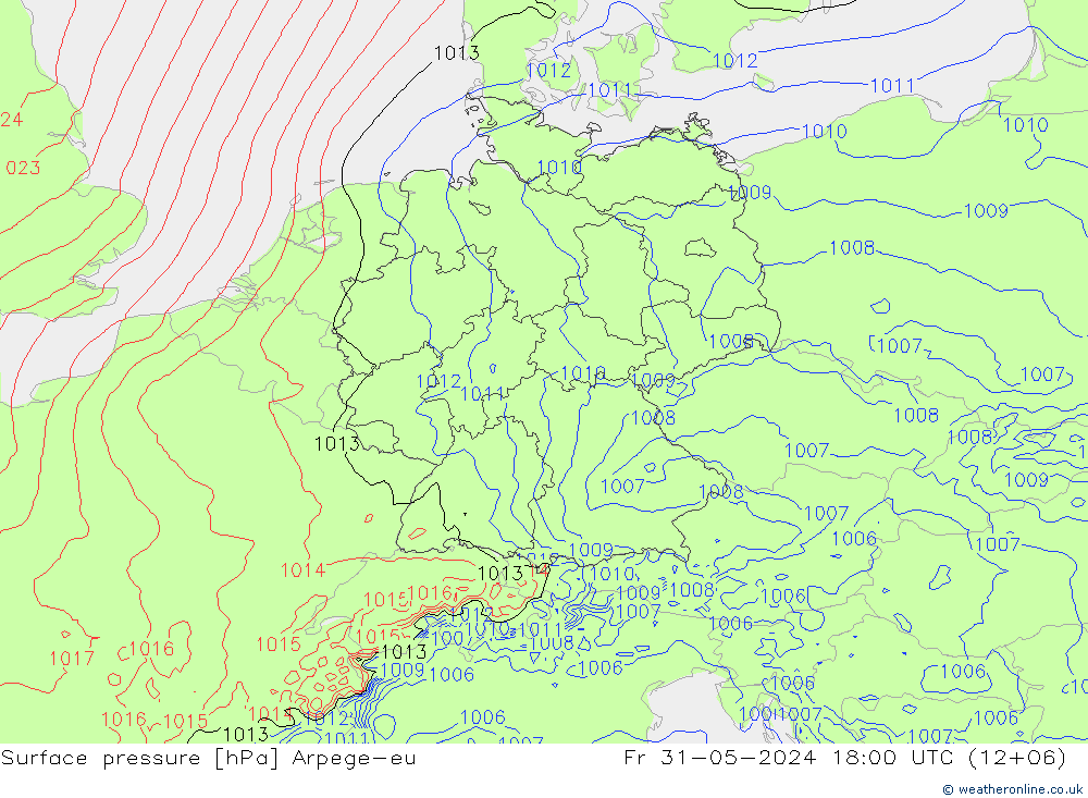 Bodendruck Arpege-eu Fr 31.05.2024 18 UTC