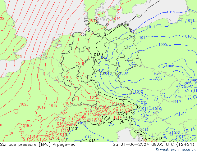 Atmosférický tlak Arpege-eu So 01.06.2024 09 UTC