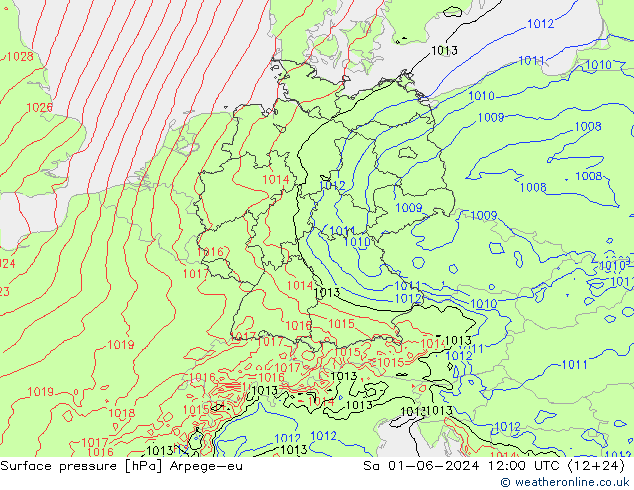 Presión superficial Arpege-eu sáb 01.06.2024 12 UTC