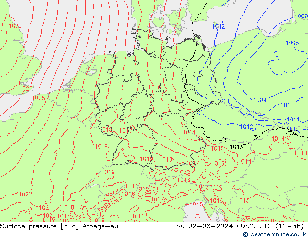 Surface pressure Arpege-eu Su 02.06.2024 00 UTC