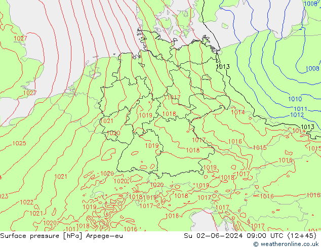 Surface pressure Arpege-eu Su 02.06.2024 09 UTC