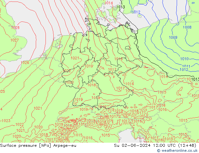 Presión superficial Arpege-eu dom 02.06.2024 12 UTC