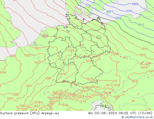 Atmosférický tlak Arpege-eu Po 03.06.2024 06 UTC