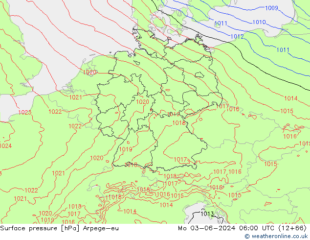 Pressione al suolo Arpege-eu lun 03.06.2024 06 UTC