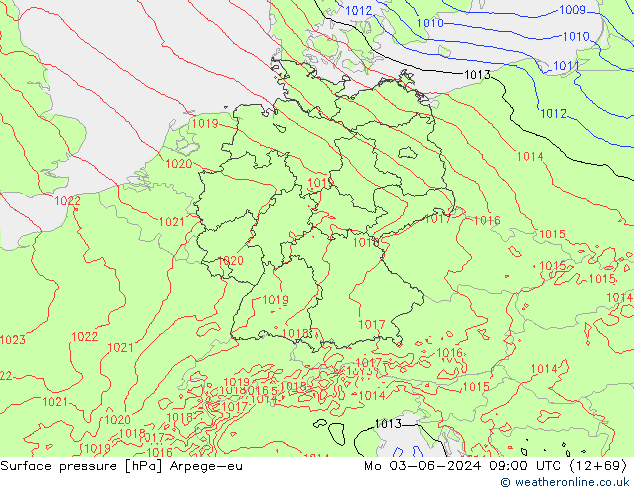 приземное давление Arpege-eu пн 03.06.2024 09 UTC