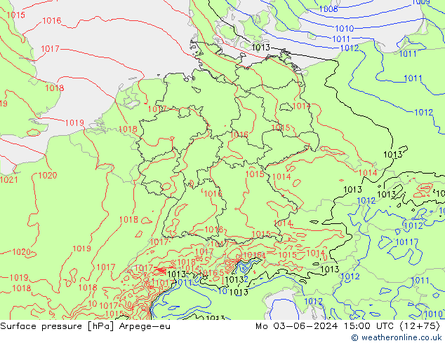 Atmosférický tlak Arpege-eu Po 03.06.2024 15 UTC