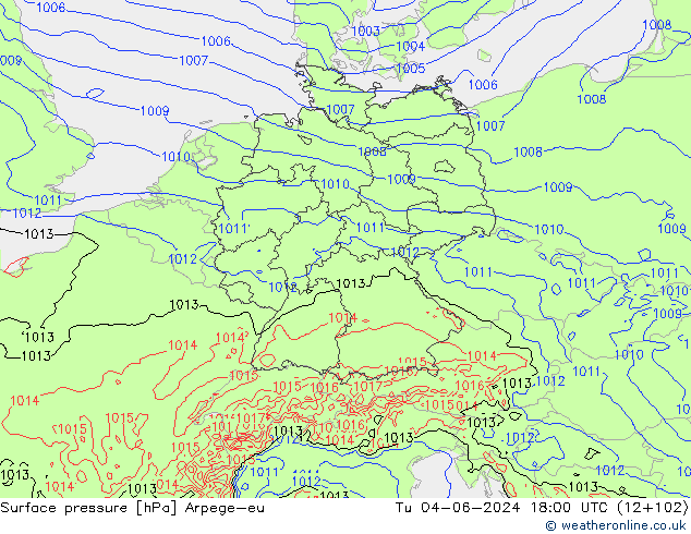 Atmosférický tlak Arpege-eu Út 04.06.2024 18 UTC