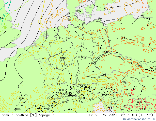 Theta-e 850hPa Arpege-eu  31.05.2024 18 UTC