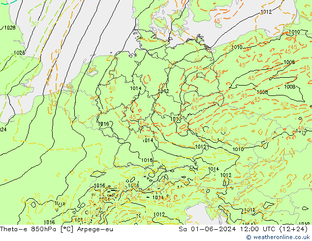 Theta-e 850hPa Arpege-eu Cts 01.06.2024 12 UTC