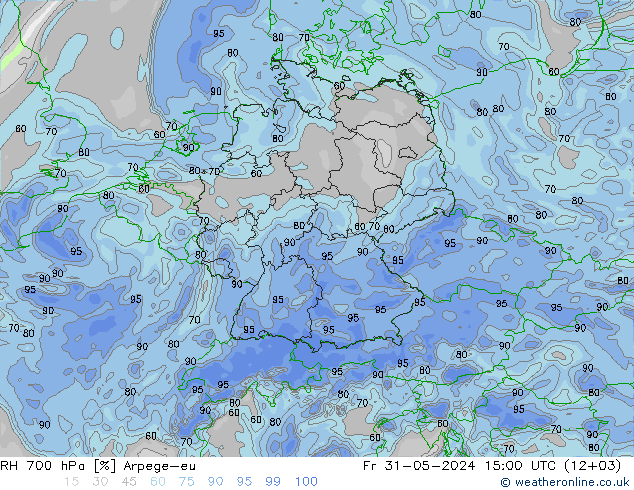 RH 700 гПа Arpege-eu пт 31.05.2024 15 UTC