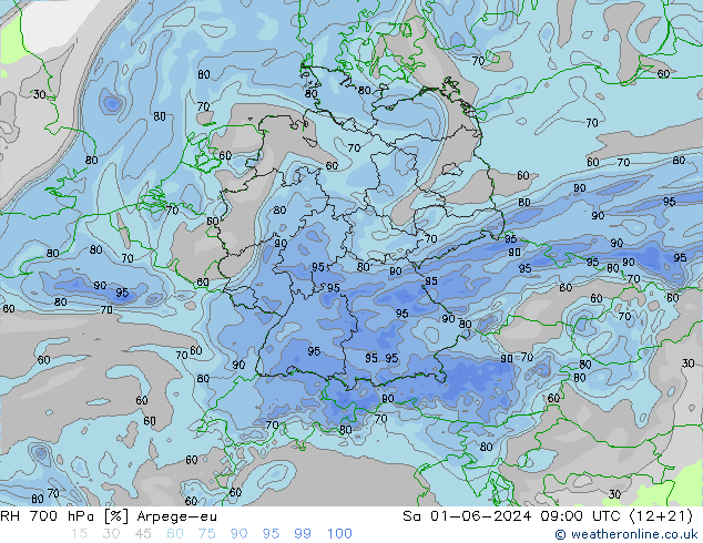 RV 700 hPa Arpege-eu za 01.06.2024 09 UTC