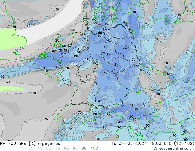 RH 700 hPa Arpege-eu Ter 04.06.2024 18 UTC