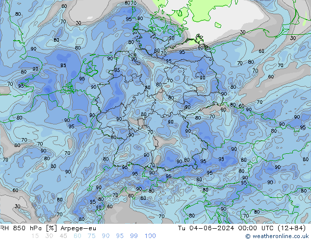 RH 850 hPa Arpege-eu Di 04.06.2024 00 UTC