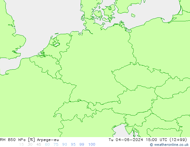 RH 850 гПа Arpege-eu вт 04.06.2024 15 UTC