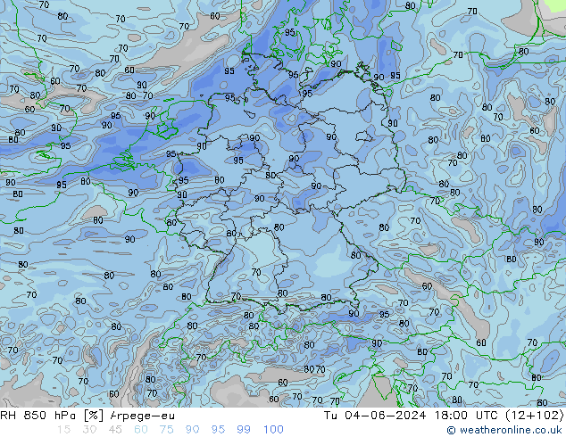 RH 850 hPa Arpege-eu Di 04.06.2024 18 UTC