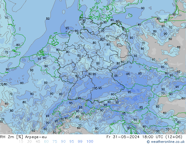 RH 2m Arpege-eu 星期五 31.05.2024 18 UTC