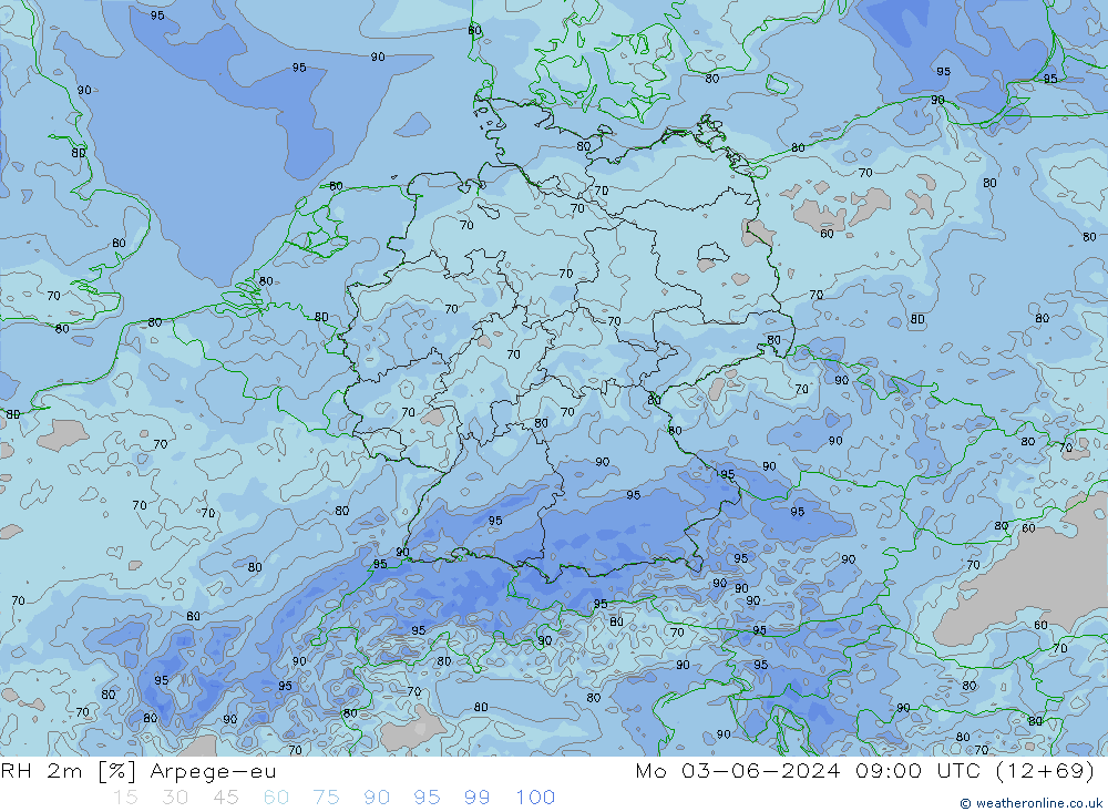 RH 2m Arpege-eu Po 03.06.2024 09 UTC