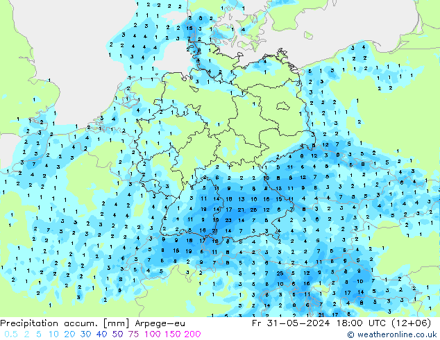 Precipitation accum. Arpege-eu ven 31.05.2024 18 UTC