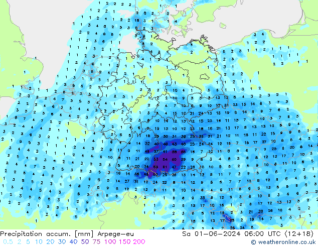 Precipitation accum. Arpege-eu Sa 01.06.2024 06 UTC