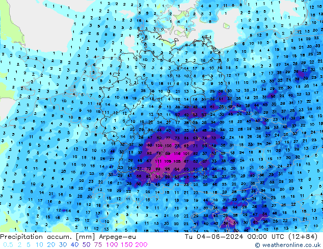 Precipitation accum. Arpege-eu Ter 04.06.2024 00 UTC