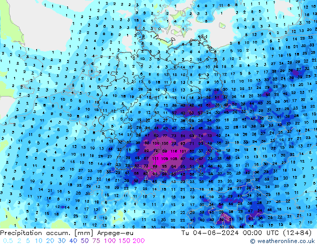 Precipitation accum. Arpege-eu Tu 04.06.2024 00 UTC