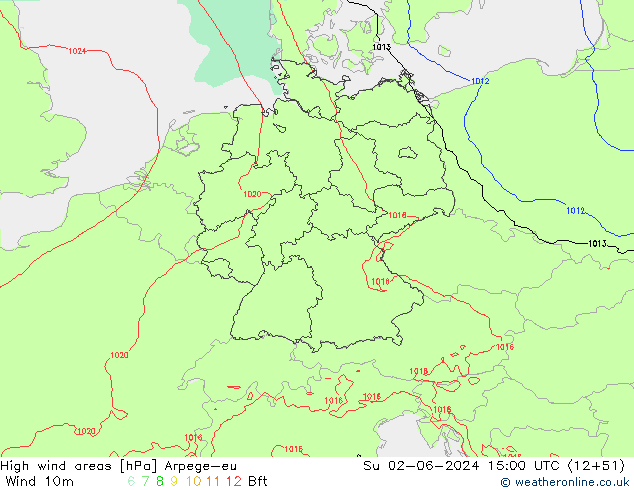 High wind areas Arpege-eu Su 02.06.2024 15 UTC