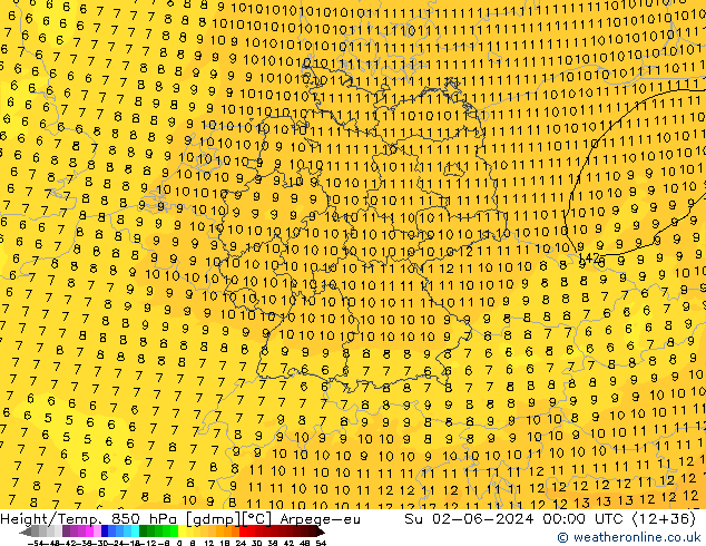 Hoogte/Temp. 850 hPa Arpege-eu zo 02.06.2024 00 UTC