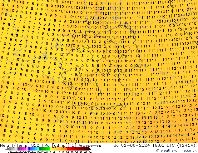 Hoogte/Temp. 850 hPa Arpege-eu zo 02.06.2024 18 UTC