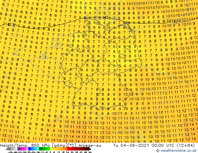 Height/Temp. 850 hPa Arpege-eu Di 04.06.2024 00 UTC