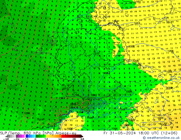 SLP/Temp. 850 hPa Arpege-eu ven 31.05.2024 18 UTC