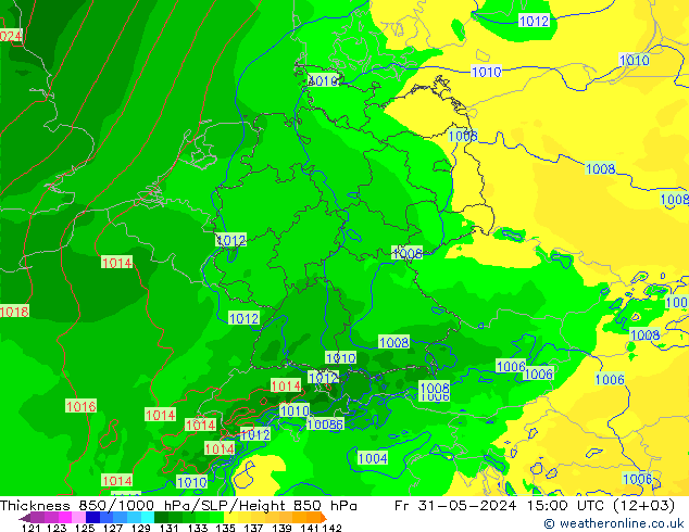 Thck 850-1000 hPa Arpege-eu ven 31.05.2024 15 UTC